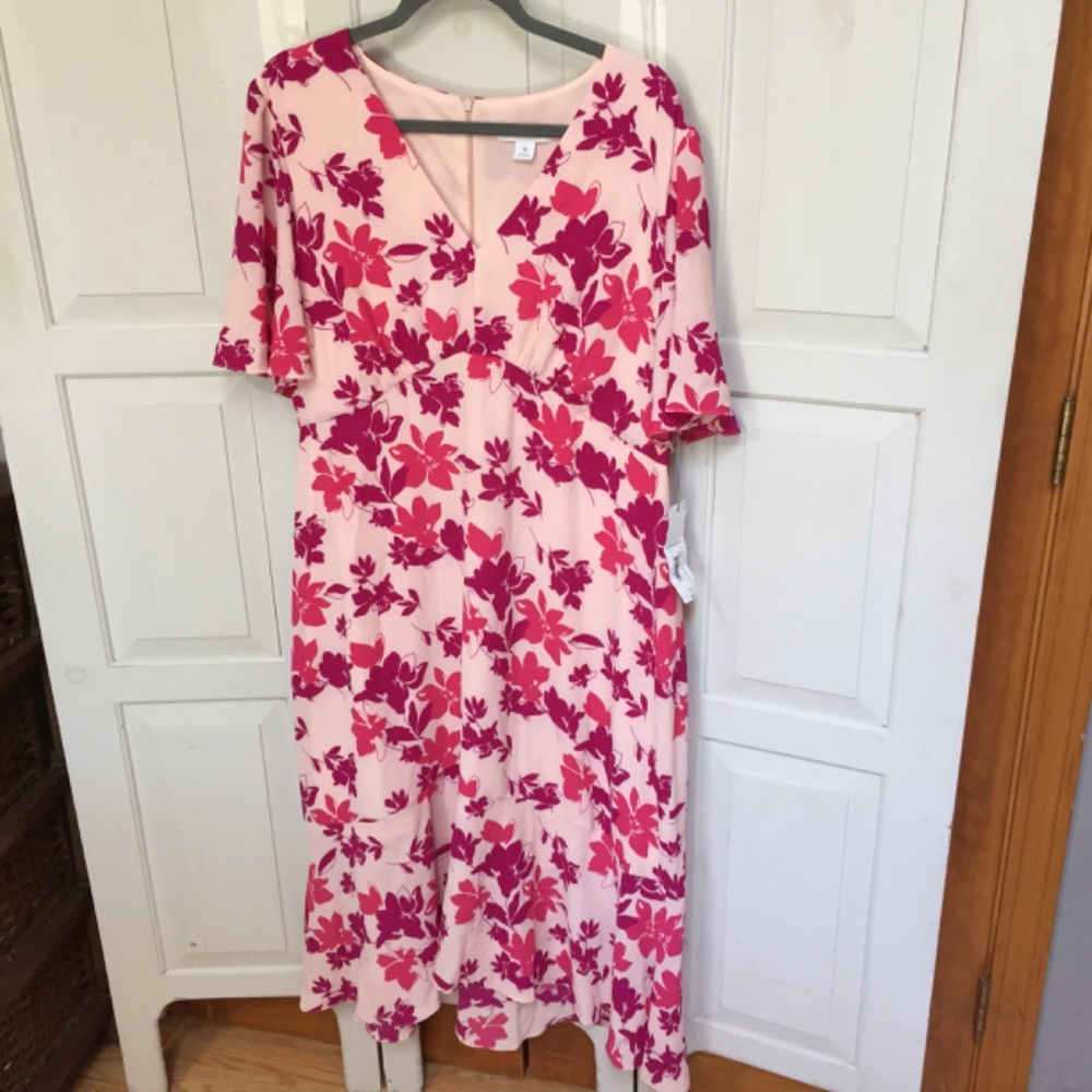 Liz Claiborne Pink Floral Short Sleeve Midi Dress - Picture 6 of 16